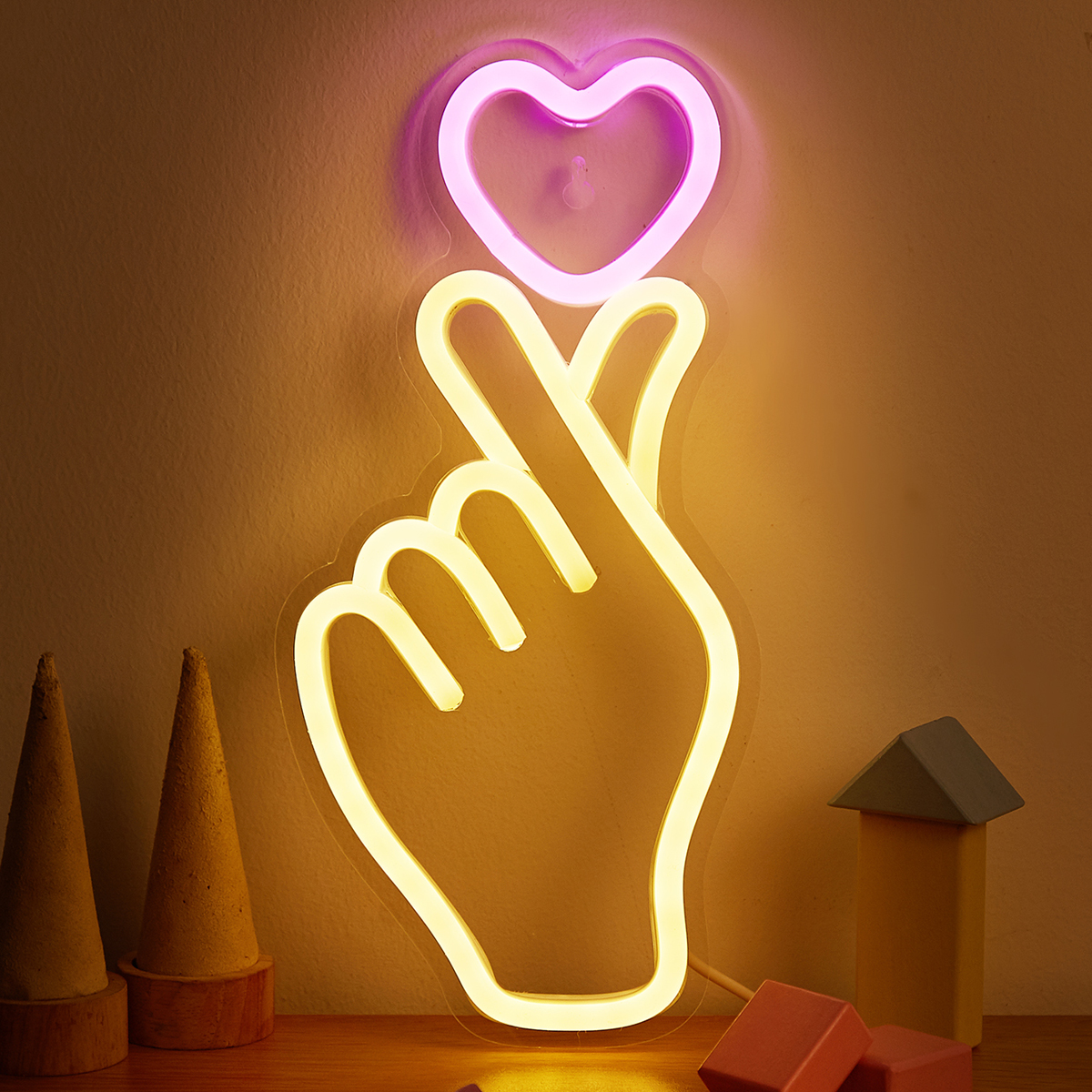 Chi-buy LED ネオンハンドハート USB 電源ネオンサインナイトライト 3D ウォールアート