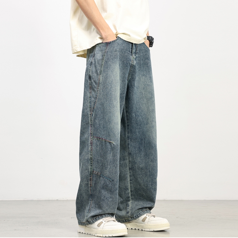 軽量ヴィンテージウォッシュだぶだぶのジーンズ男性のための夏ルーズフィットワイドレッグデニムパンツ快適なストリート Y2K ファッションパンツ