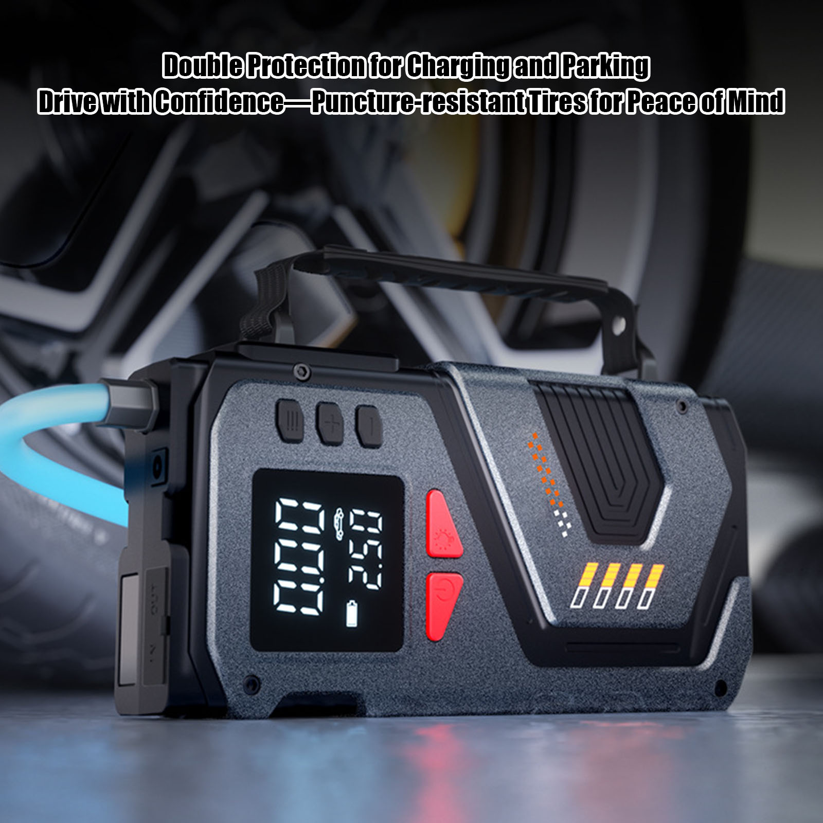 10 In 1 ポータブルジャンプスターター エアコンプレッサー付き 12V ガソリンディーゼル車用 150 PSI タイヤエアポンプ LED ライト