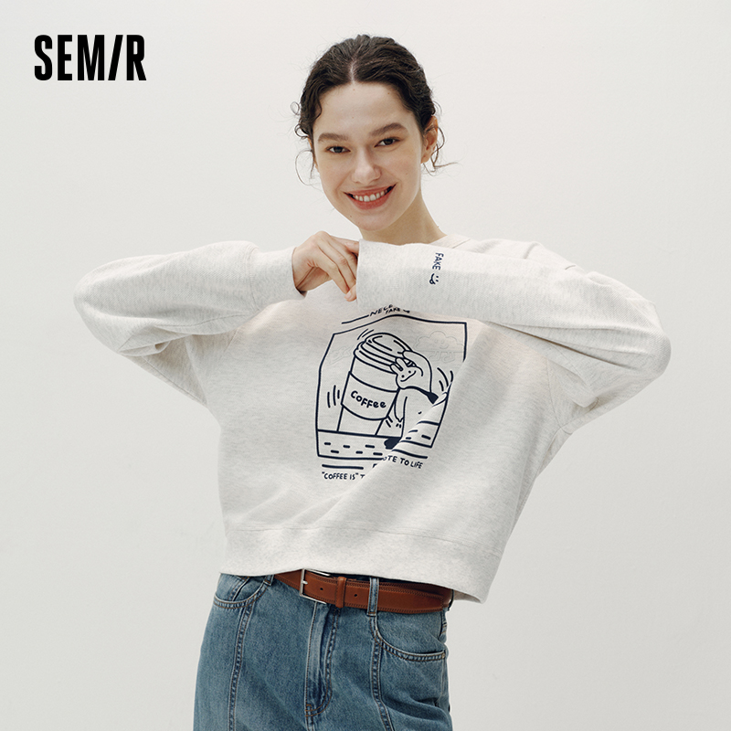 Semir 女性トレーナードロップショルダールーズグラフィックプリントカジュアルスタイルプチフレンドリー秋プルオーバー日常着 2026