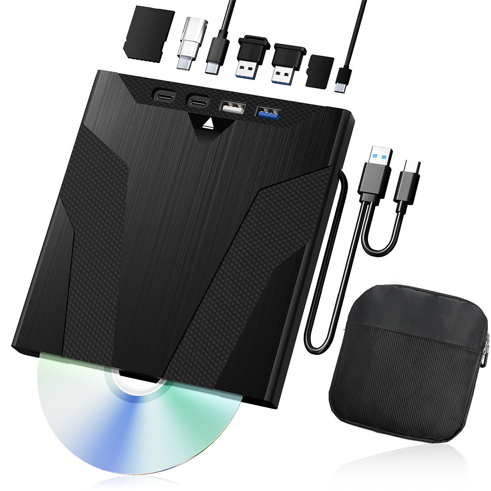 8-in-1 吸盤タイプ外付けブルーレイドライブ、収納バッグ付き BD/CD/DVD -/RW 光学ドライブプレーヤーバーナー、ラップトップ PC Windows 用