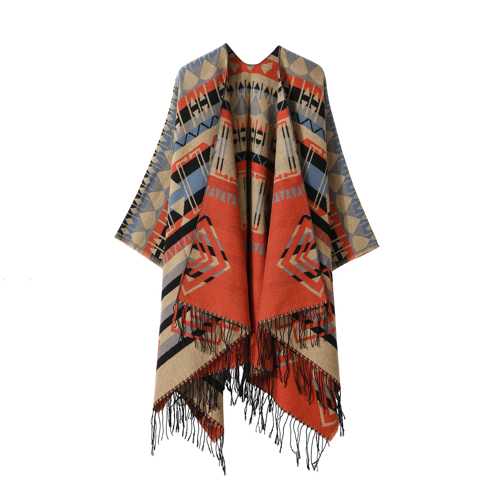 Spring Autumn Poncho Colorful Bali Chiffon Plus Size Women's Clothing European and American irregular tassel cape shawl 11