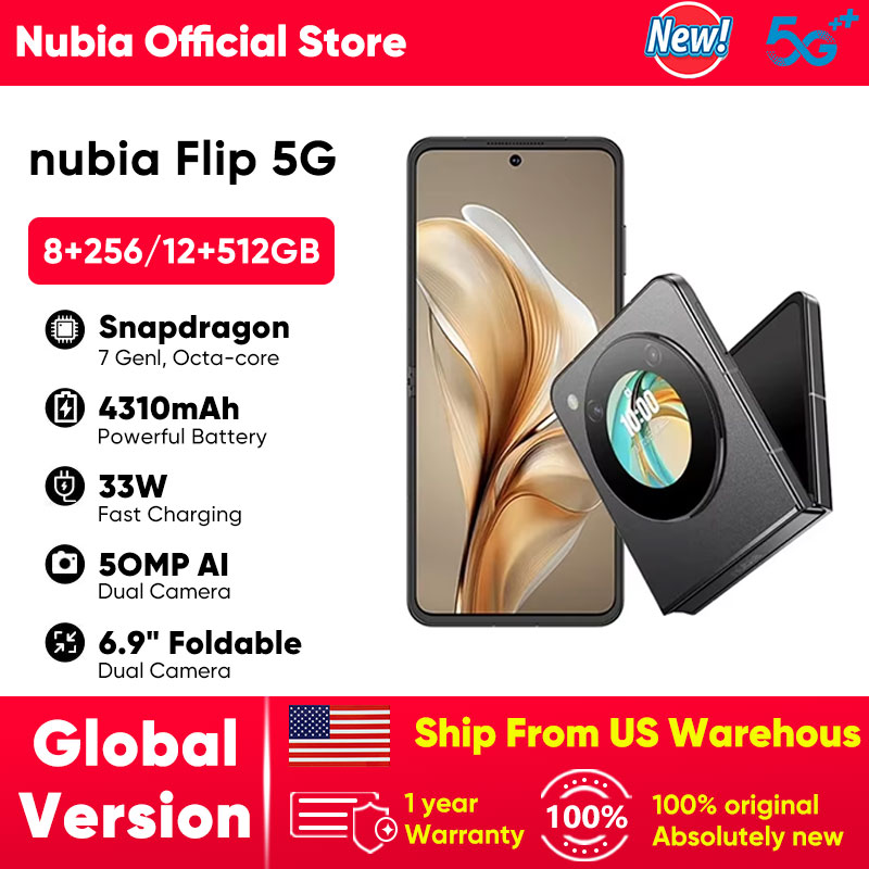 米国倉庫 nubia フリップ 5G スマートフォン 6.9 インチ FHD 120Hz OLED 折りたたみ式ディスプレイ Snapdragon 7 Gen1 33W 高速充電 4310mAh バッテリー