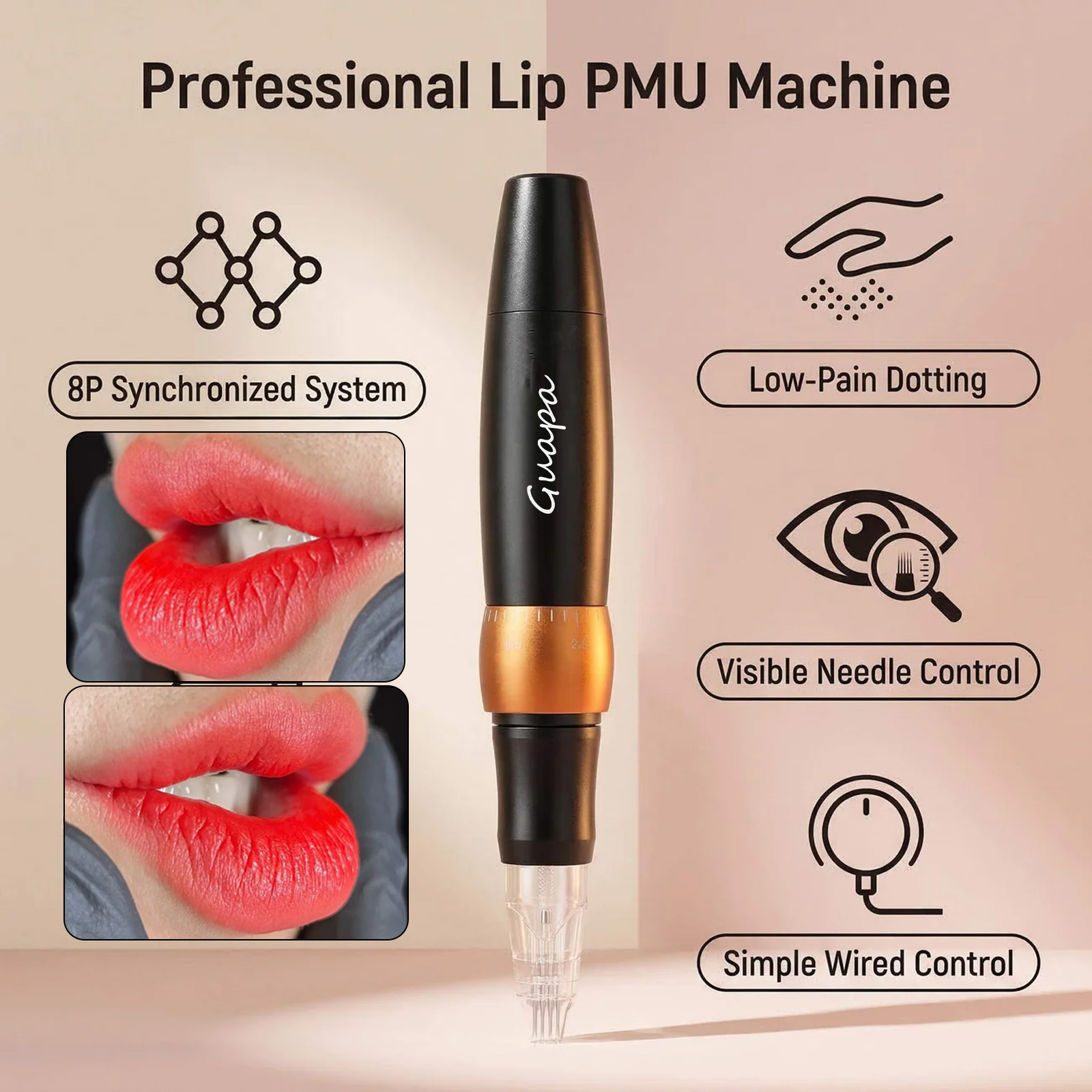 プロフェッショナルリップ PMU マシン 8P システム高速電動リップブラッシュペン対称アートメイクタトゥーデバイス