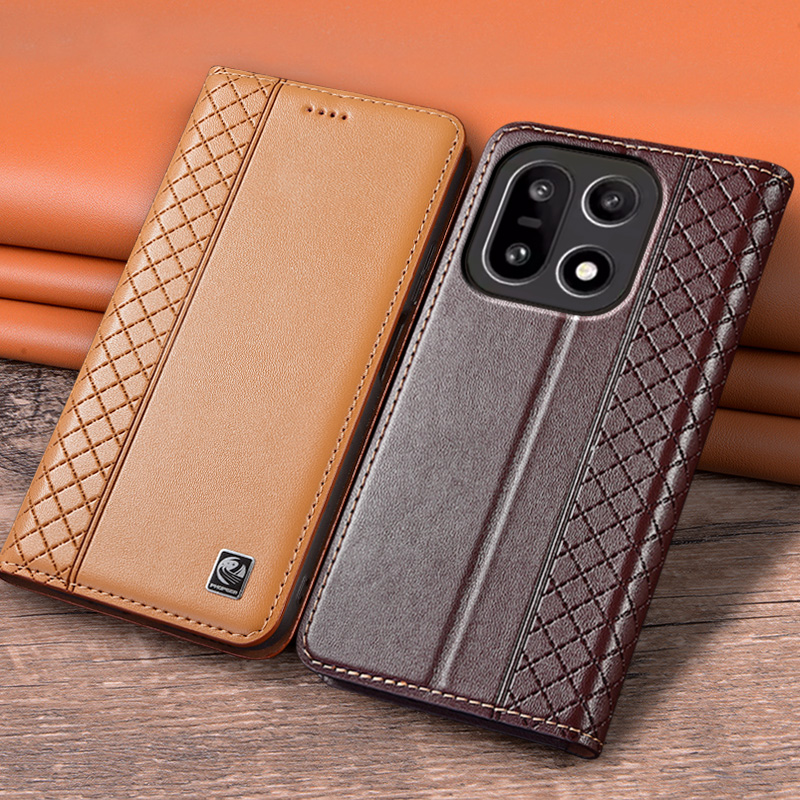 フリップケース OnePlus 15 OnePlus15 5 グラム本革磁気ブックカバー高級牛革グリッドパターンカードポケット財布ケース