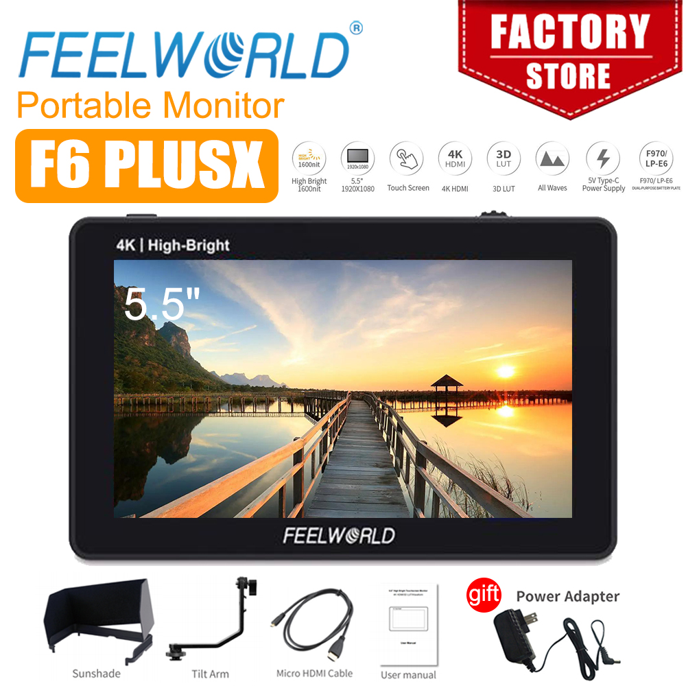 FEELWORLD F6 PLUSX 5.5 インチ高輝度 1600nit タッチスクリーン DSLR カメラフィールドモニター IPS FHD1920x1080 4K HDMI