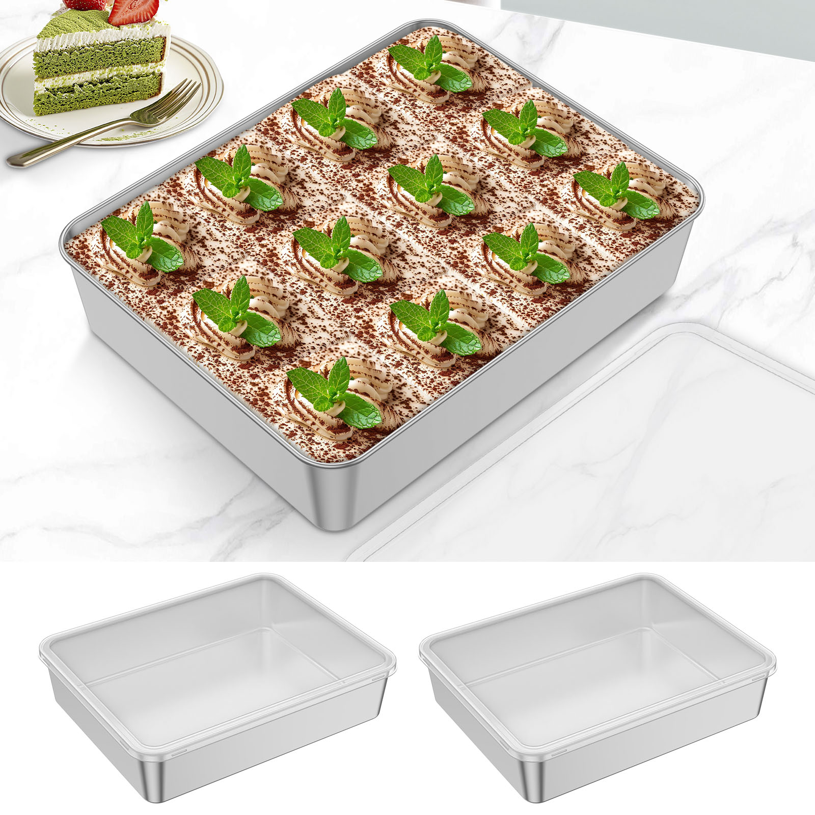 2/1Pc ステンレス鋼ケーキモールド長方形ベーキングブリキパンビスケットデザートベーキングトレイ焙煎パンキッチンツールケーキ容器