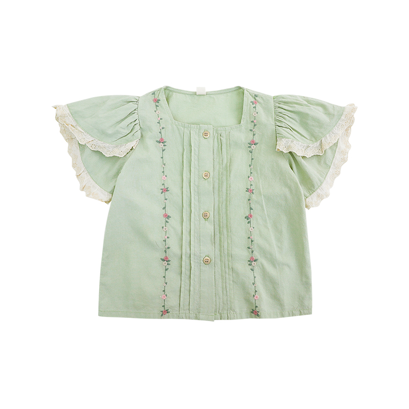 YOEHYAUL X4023 半袖花刺繍子供幼児 Tシャツ子供のための卸売ブラウス綿女の子トップスと Tシャツ