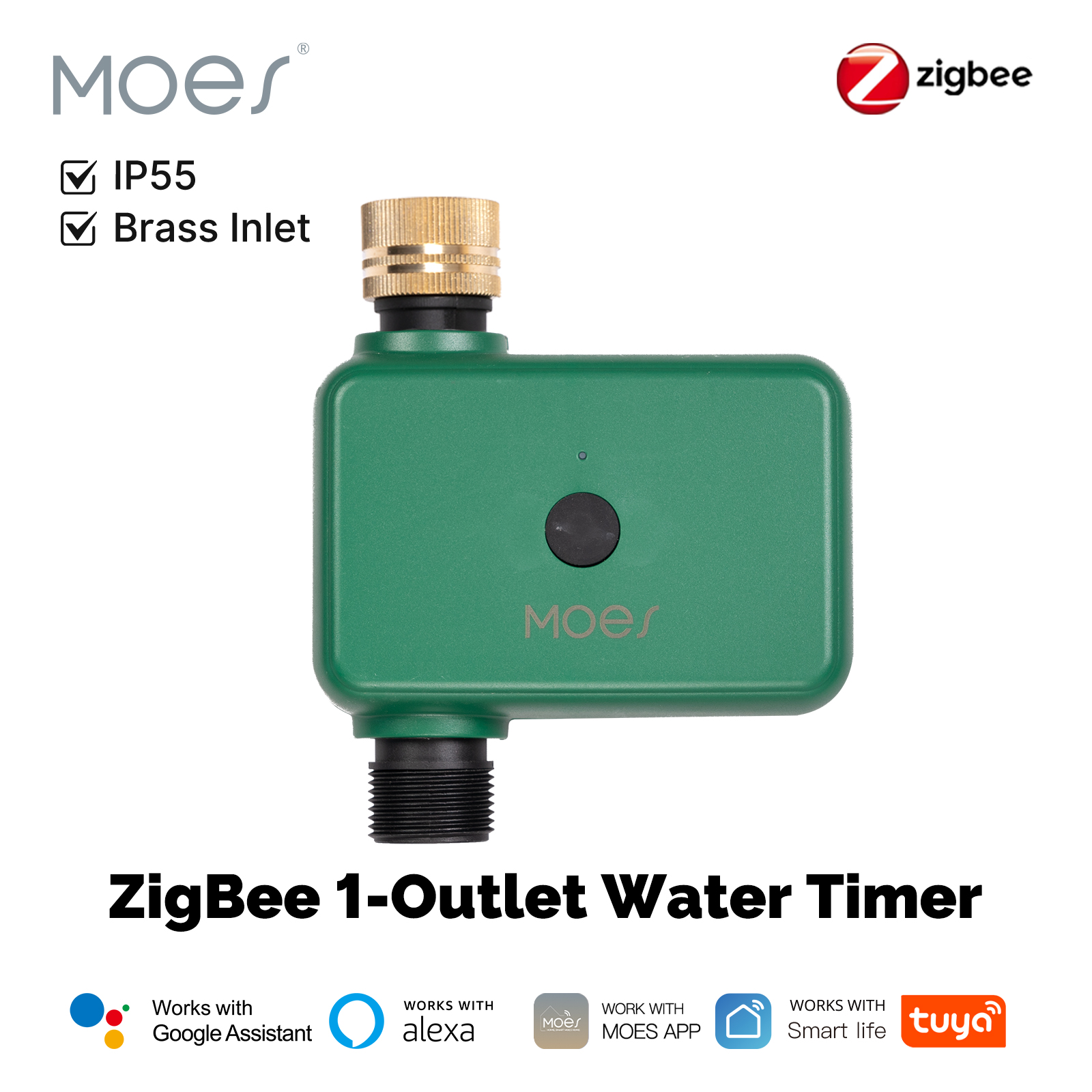 MOES Tuya ZigBee ウォータータイマー ガーデンスプリンクラーフィルター 真鍮入口 プログラム可能な自動点滴灌漑 Alexa Google Home経由