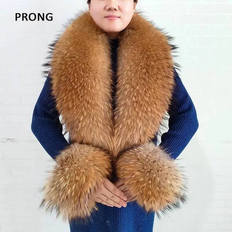 Winter Real Fox Fur Collar Cuffs Set Neck Warmer Fur Scarves Shawls Natural Fox Fur Collar Scarf Women Men Coat Warm Accessories