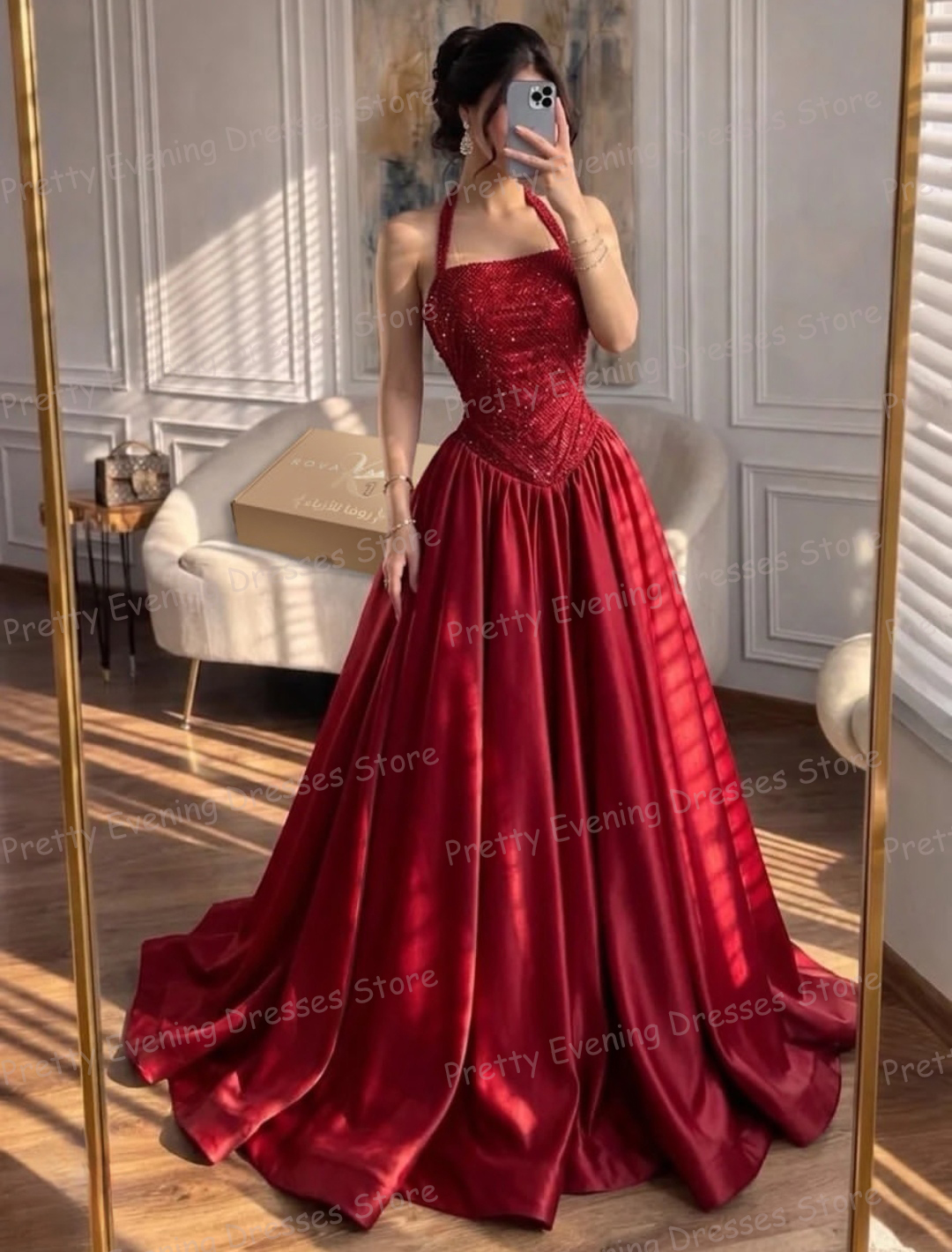 Simple Fashion Evening Dresses Sleeveless A Line Women's Backless Shiny Prom Party Gowns Formal Vestidos De Novia شارون سعيد