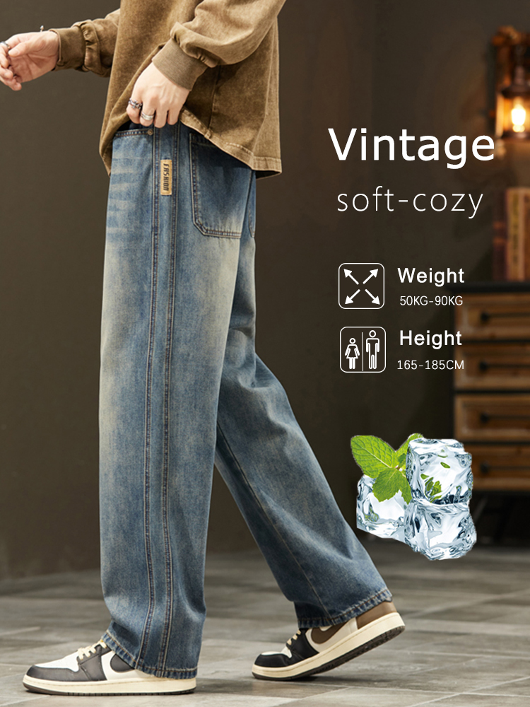Streetwear Vintage Jeans Men's New Personality Thin Fashion Personalized Loose Trousers Casual Straight Wide Denim Pants Male