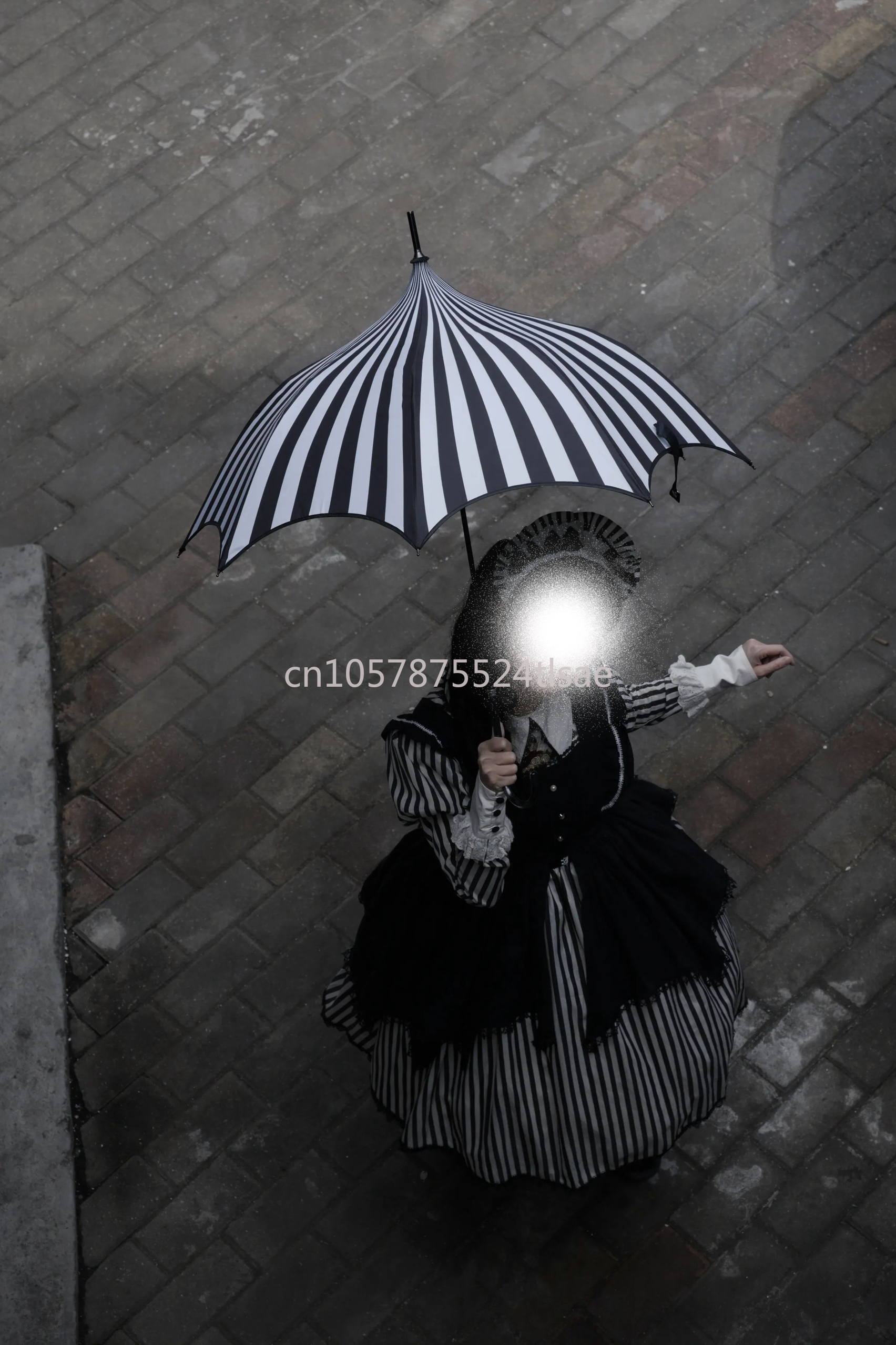 ゴシックスタイルストライプ八角形ダーク日焼け止め傘パゴダ傘雨と雨ビニール日焼け止め傘