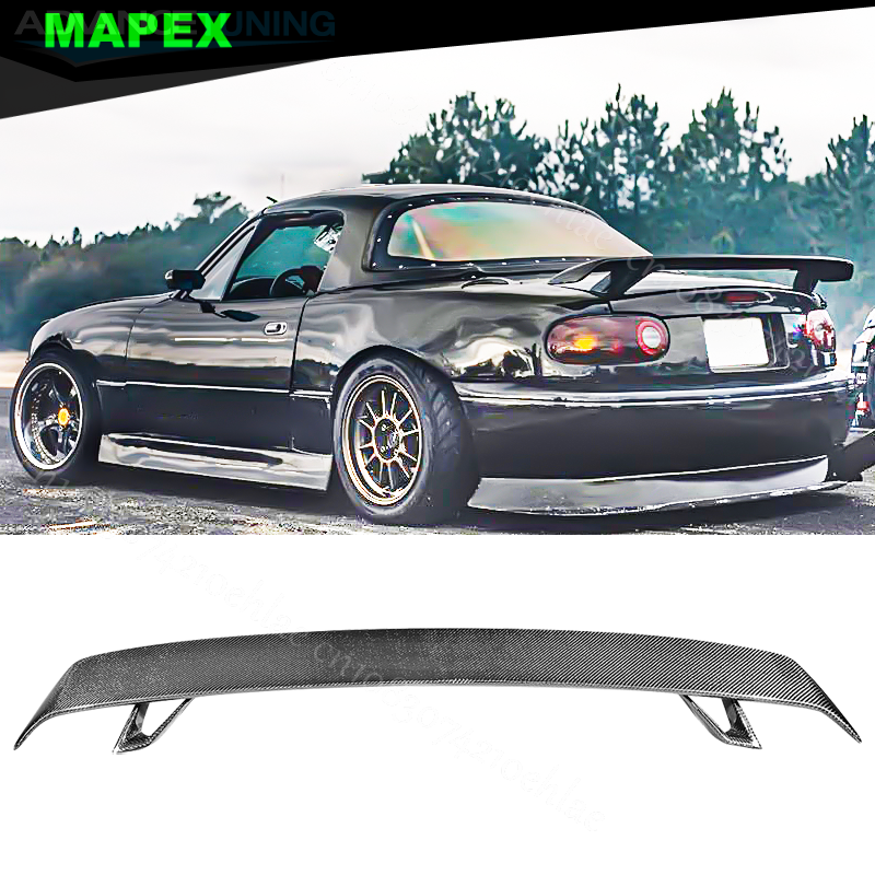 ユニバーサルスポイラー 90-24 マツダミアータ MX5 コンバーチブルカーボンファイバールック明るい黒リアトランクリッドハイウイングスポイラー