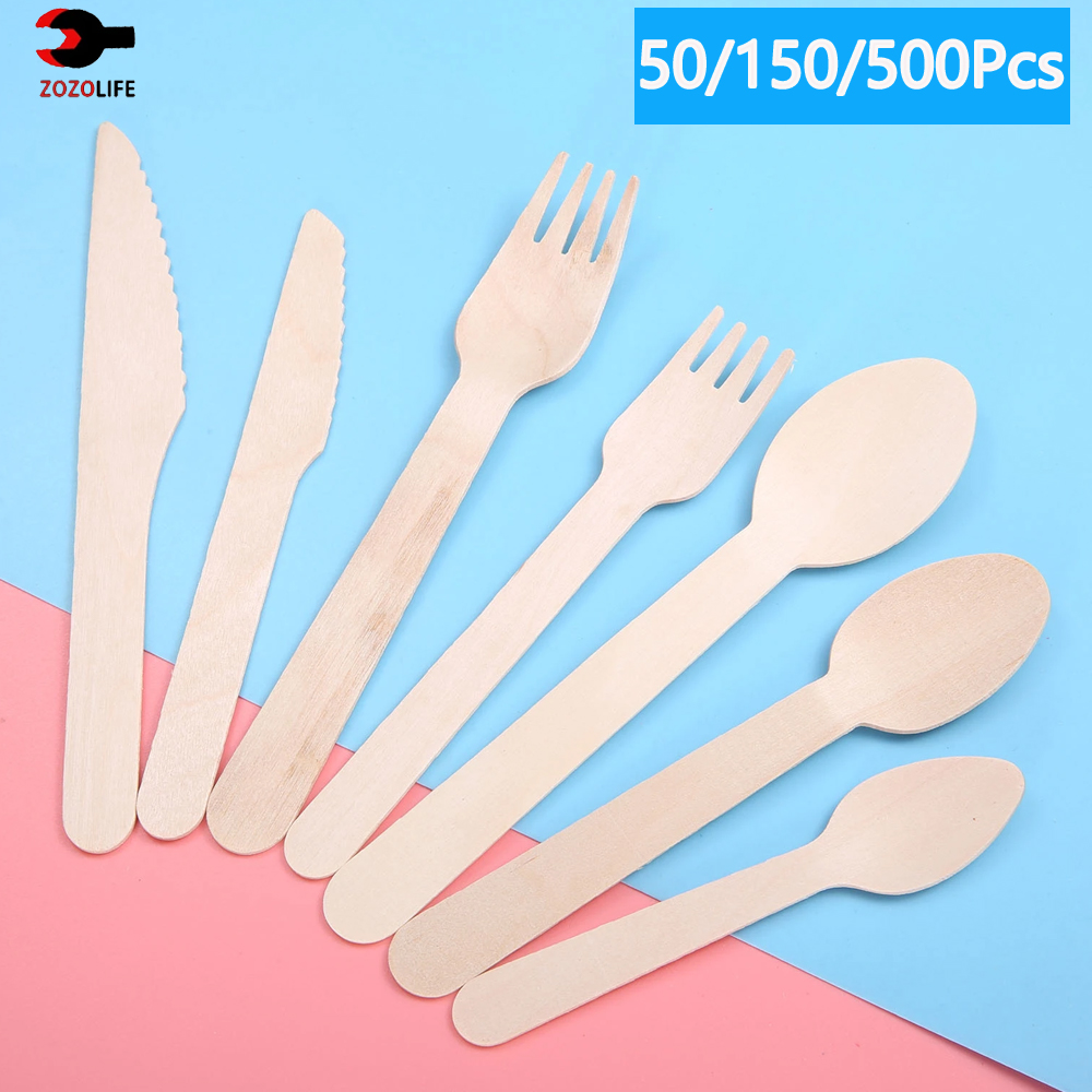 10/100/500 個使い捨て木製カトラリーフォーク/スプーン/カッターナイフパーティーピクニック用品キッチン用品デザート食器 16 センチメートル