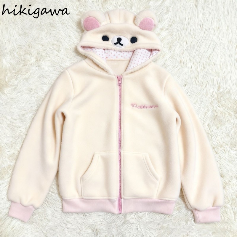 2025 Ropa Mujer 日本パーカージャケット婦人服クマ耳フード付きジッパースウェットファッションカジュアルかわいいパーカートップス