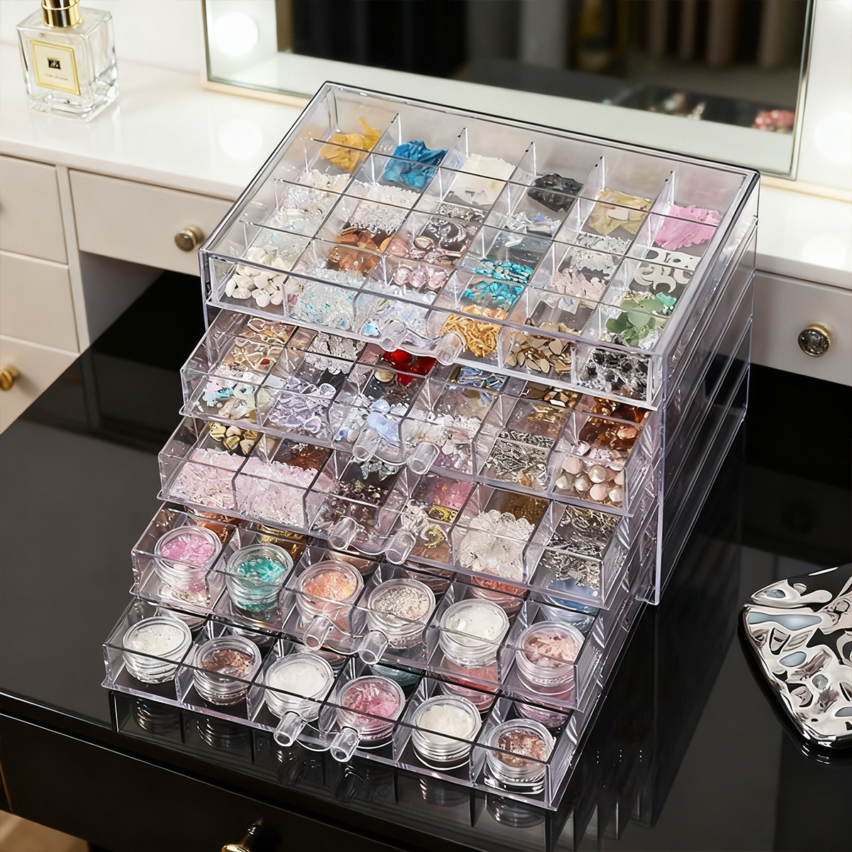 1pc 引き出しスタイルアクリル多機能ネイルダイヤモンド装飾収納ボックスデスクトップジュエリービーズ積み重ね可能なオーガナイザー