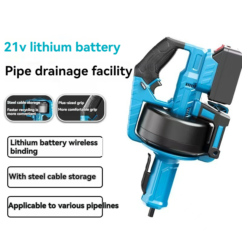 ポータブルリチウム電池排水クリーナーマシンパイプ浚渫機キッチンバスルームトイレ下水道用7メートルスチールケーブル付き