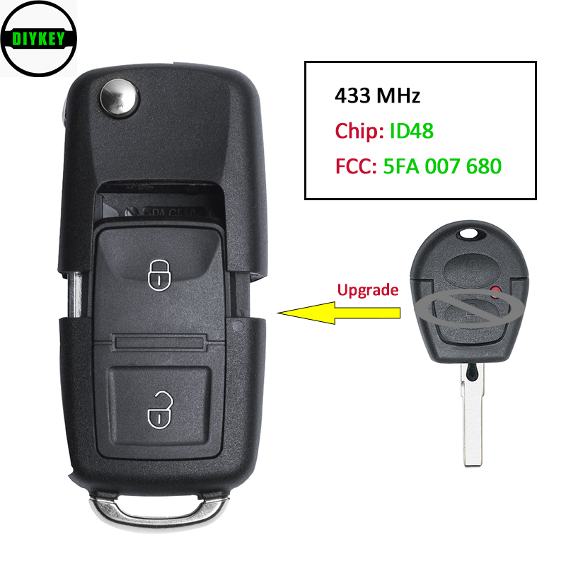 DIYKEY P/N: 5FA 007 680 アップグレードされた 433MHz フリップリモートキー ID48 チップ VW トレド レオン Lbiza Cordova Arosa Alhambra 5FA007680 用