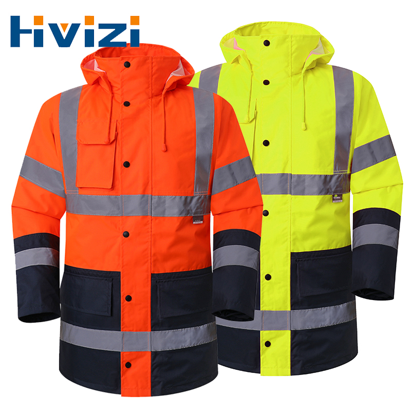 男性パーカー防水厚みのあるコート安全ジャケット反射 Hi Vis 作業服服ジッパー冬ジャケット