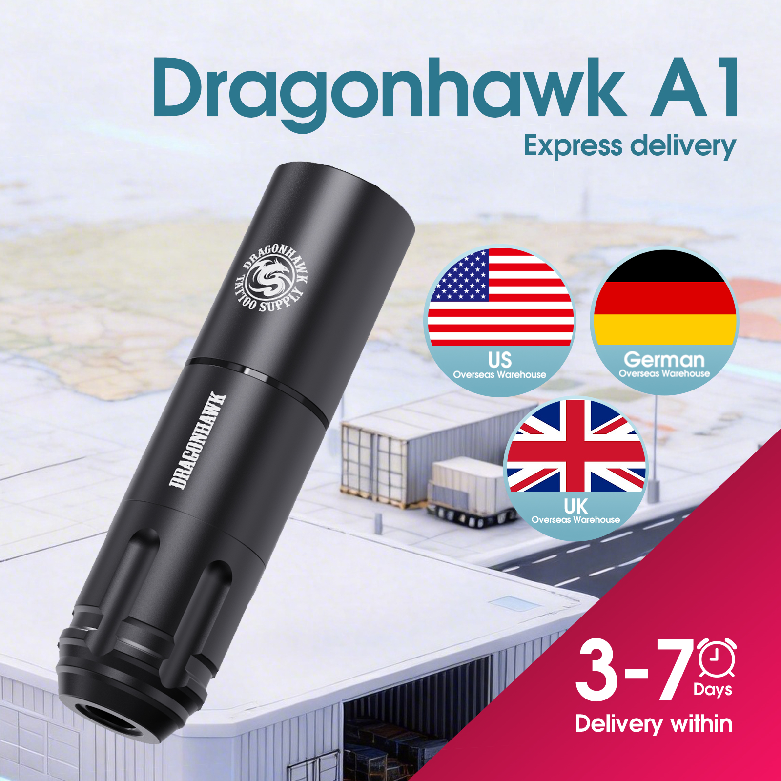 Dragonhawk A1 タトゥーマシン フルキット ワイヤレスペン 3.5mm ストローク 1600mAh バッテリー 初心者向け リンギングとシェーディング タトゥー用品