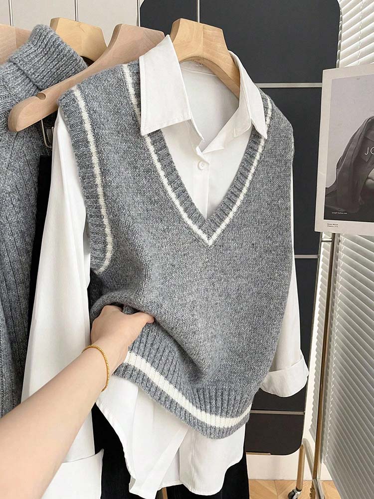 女性用 V ネック ウール ベスト、ファッショナブルで多用途、カジュアル、毎日の外出に最適、ベストのみ含まれています。