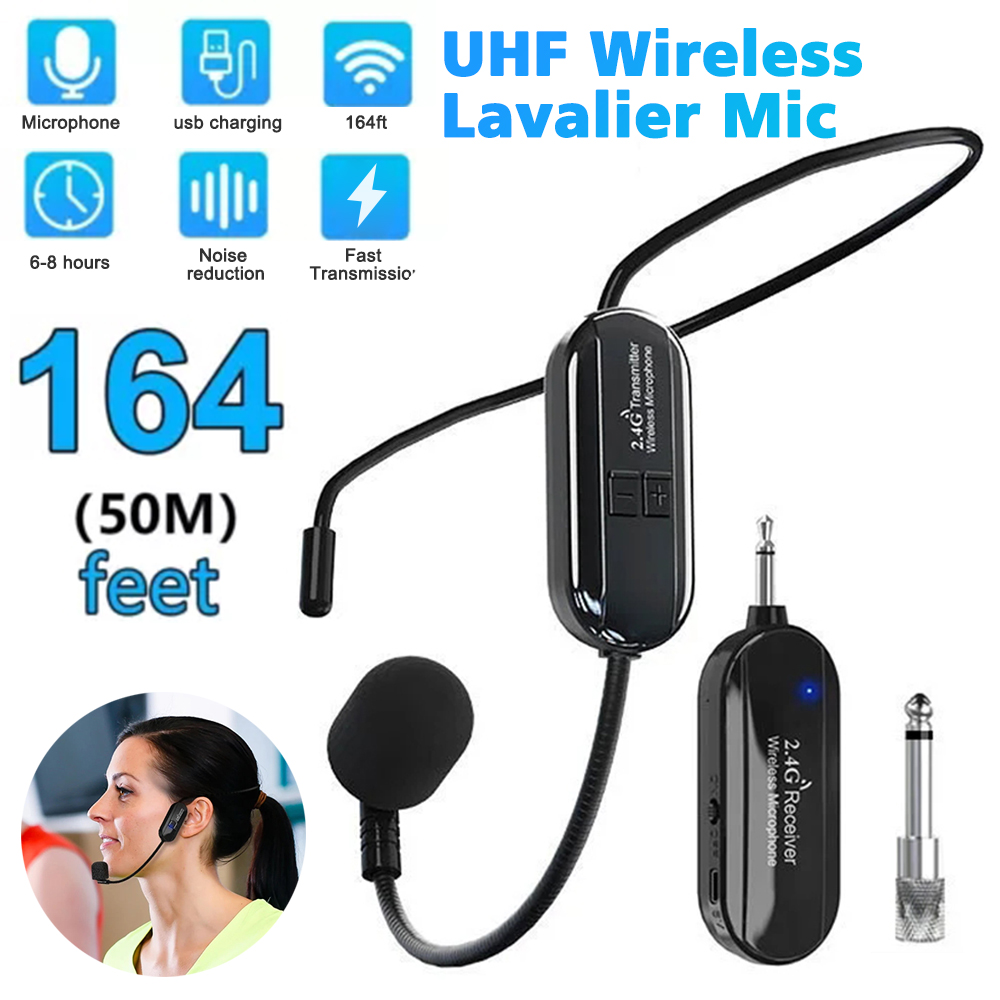 2.4G ヘッドセット ワイヤレス マイク キット トランスミッター 音声アンプ用レシーバー付き スピーカー ティーチング ステージ ガイド