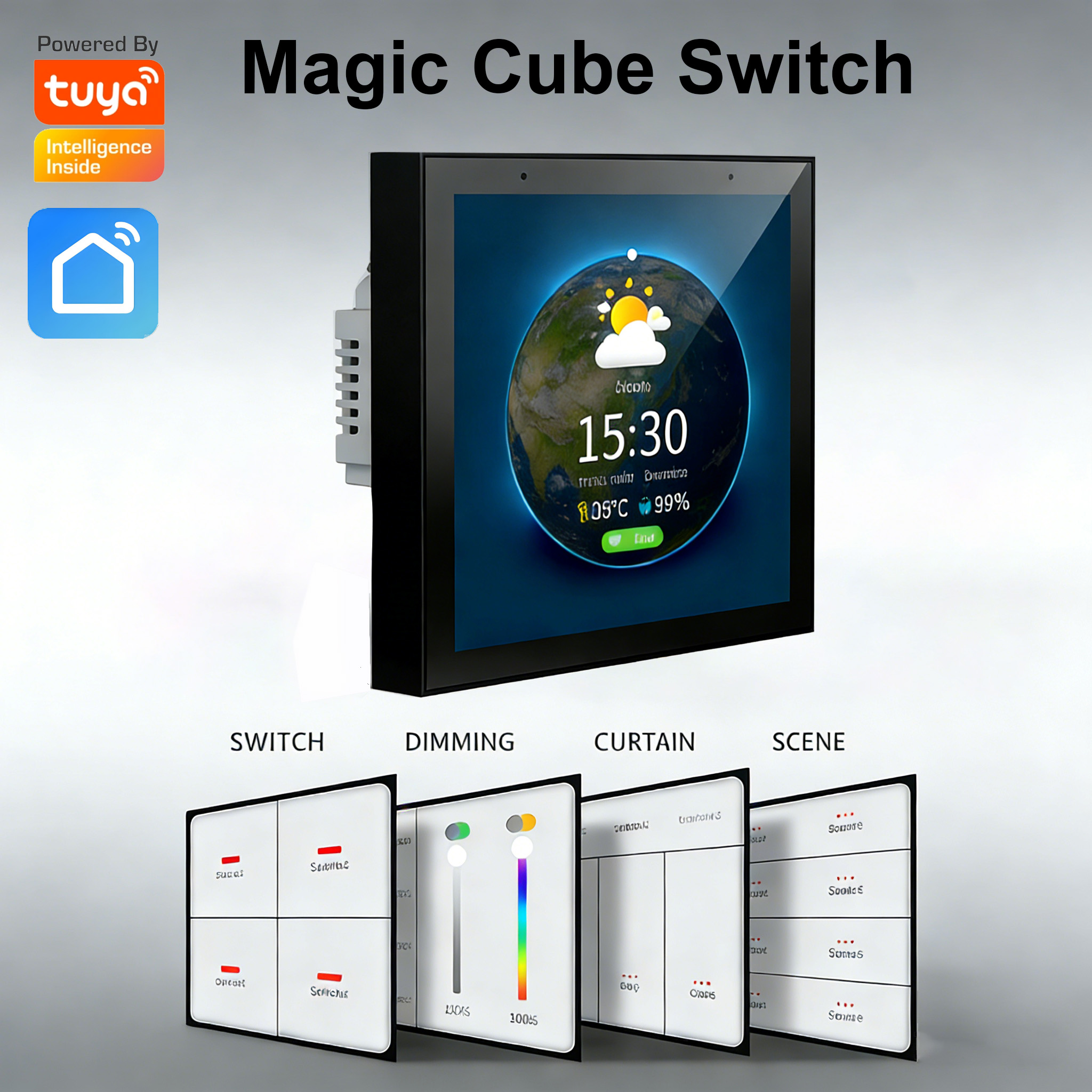 スマートライフ Zigbee 多機能スイッチ 4 路リレー対応集中調光モード/カーテン制御/シーン制御