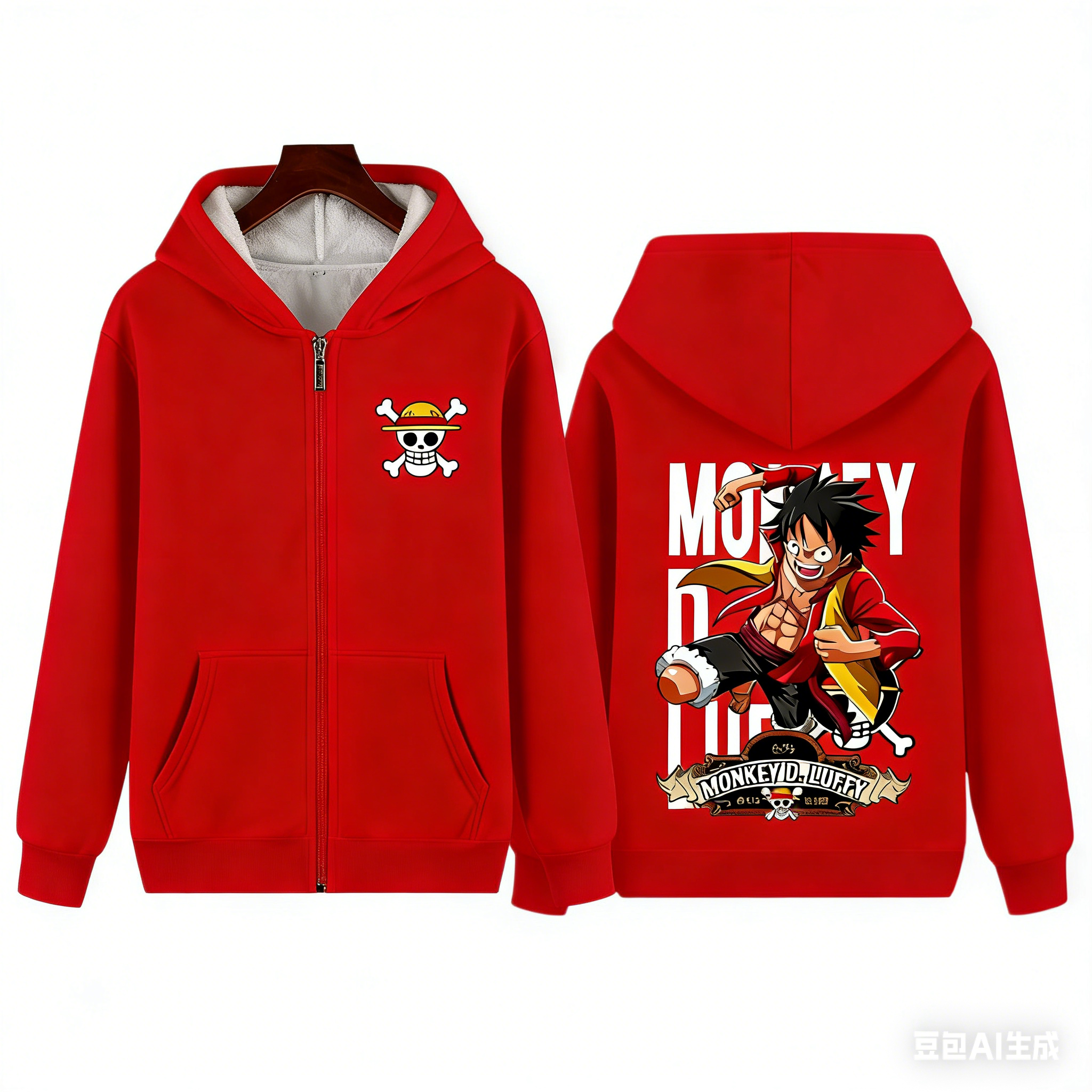 新しいワンピースアニメパーカージップアップジャケット D ルフィプリント子供フード付きトレーナーデイリーカジュアルストリートトップス 100-160 センチメートル