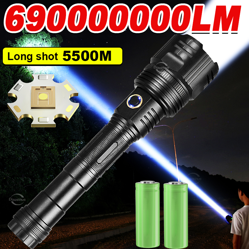 強力な LED 懐中電灯 69000000LM 超高輝度戦術ライト緊急スポットライト伸縮ズームライト 2*26650 バッテリー