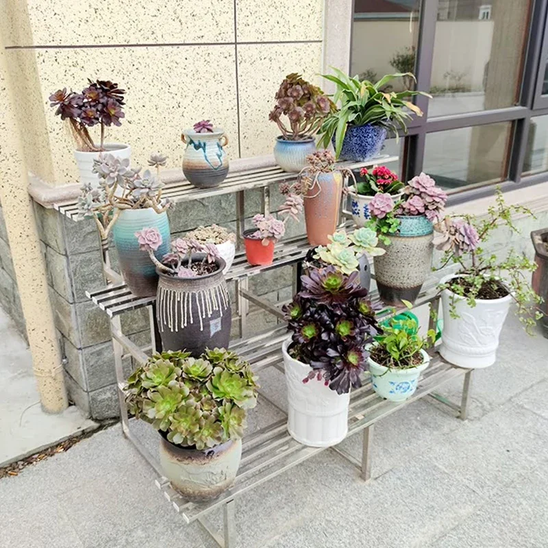 #Modern Outdoor Plant Shelf Stainless Steel Metal Balcony Flower Shelf Backdrop Support Layers Soporte Para Balcony Furniture