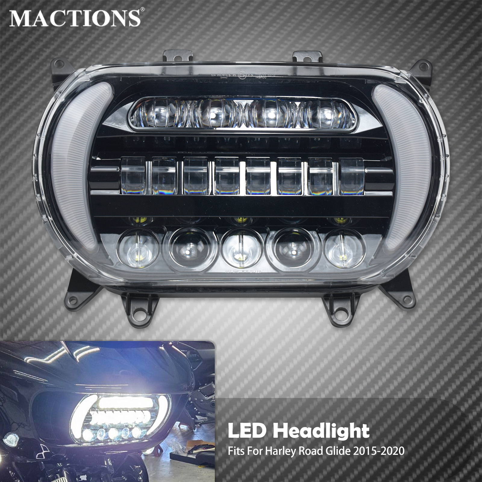 オートバイ LED ヘッドライトフロントターンシグナルデイタイムランニングライト高低ビームランプハーレーツーリングロードグライド FLTRX 15-2020