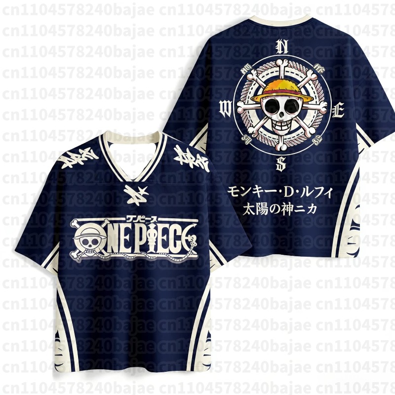 2026 ルフィ麦わら海賊団特大 V ネックジャージ 3D クイックドライ Tシャツ男性女性子供アニメファン Tシャツ夏のストリート