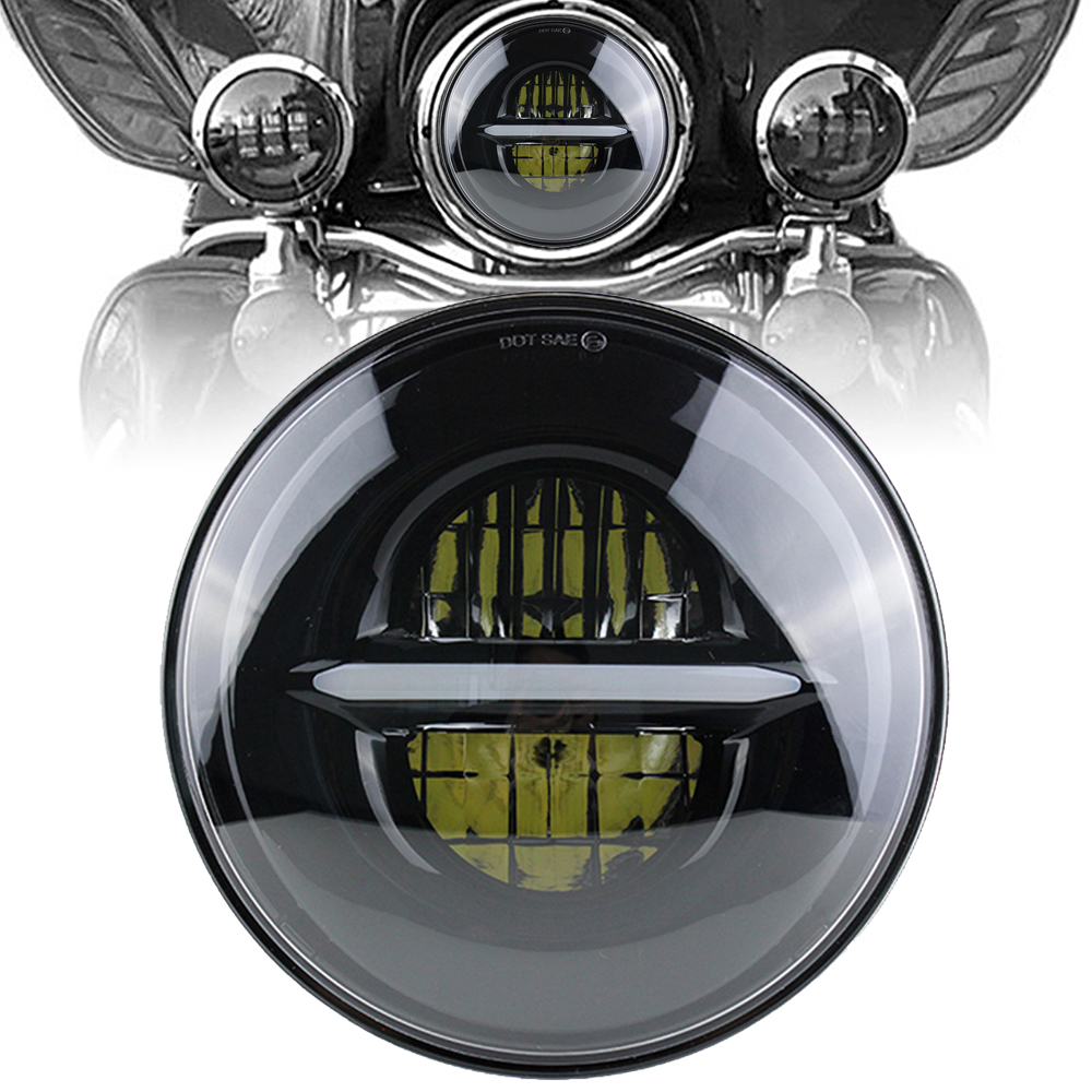 ユニバーサル 7 インチ LED ヘッドライト Hi/Low DRL ライト ストリート グライド ファットボーイ ロードキング ヤマハ ロードスター ジープラングラー JK用