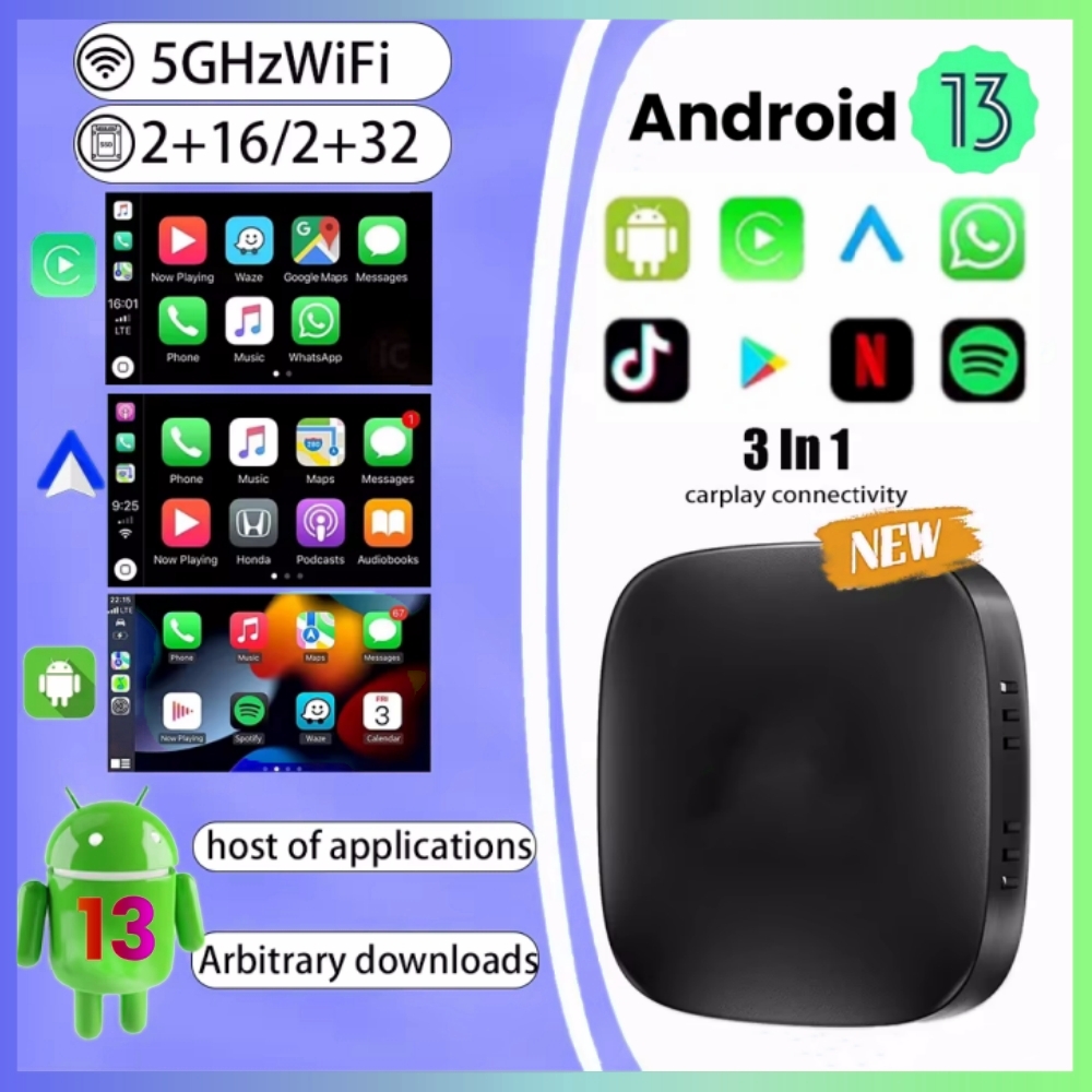 Android 13 CarPlay TV ボックス ワイヤレス CarPlay Android 自動アダプター 車マルチメディア スマート AI ボックス サポート Netflix YouTube Play ストア