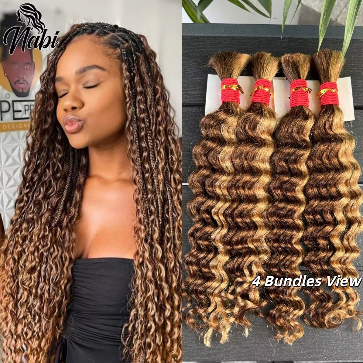 ナビボヘミアン編み込みヘアバルクディープウェーブヘアバンドルエクステンション横糸なしバルクヘアバンドルボヘミアン編み込み用
