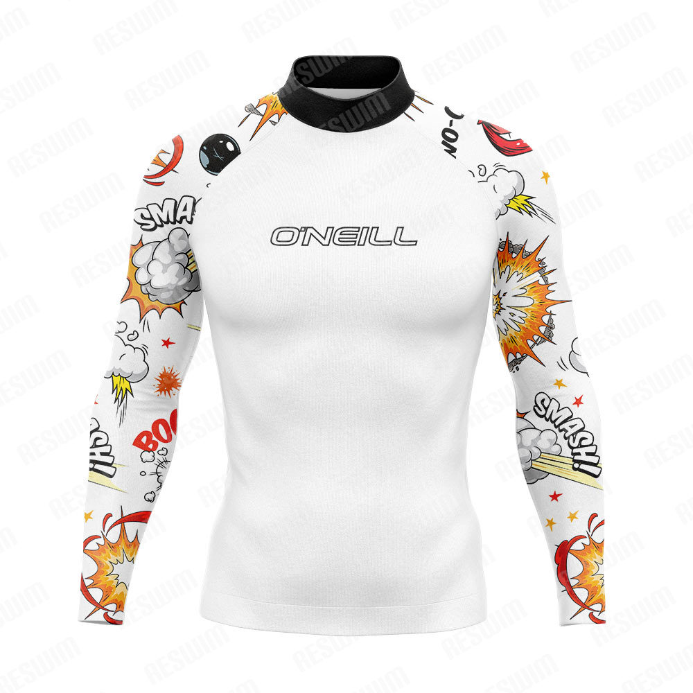 新しいメンズ面白いビーチ水着ラッシュガード長袖サーフィンシャツ UPF 50 水着 Tシャツスポーツサーフ服ラッシュガード