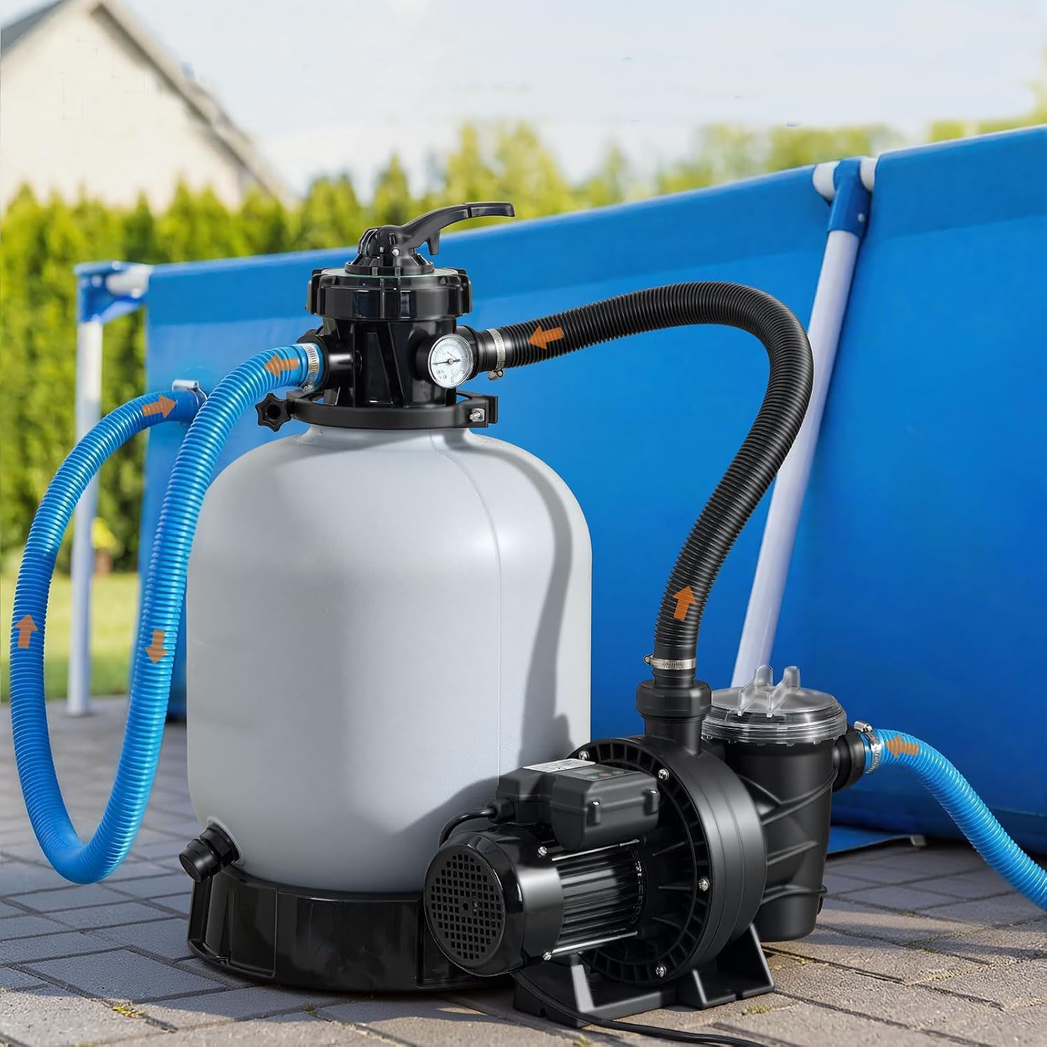 タイマー付き地上プール用 16 インチ砂フィルターポンプ、1HP スイミングプールポンプ