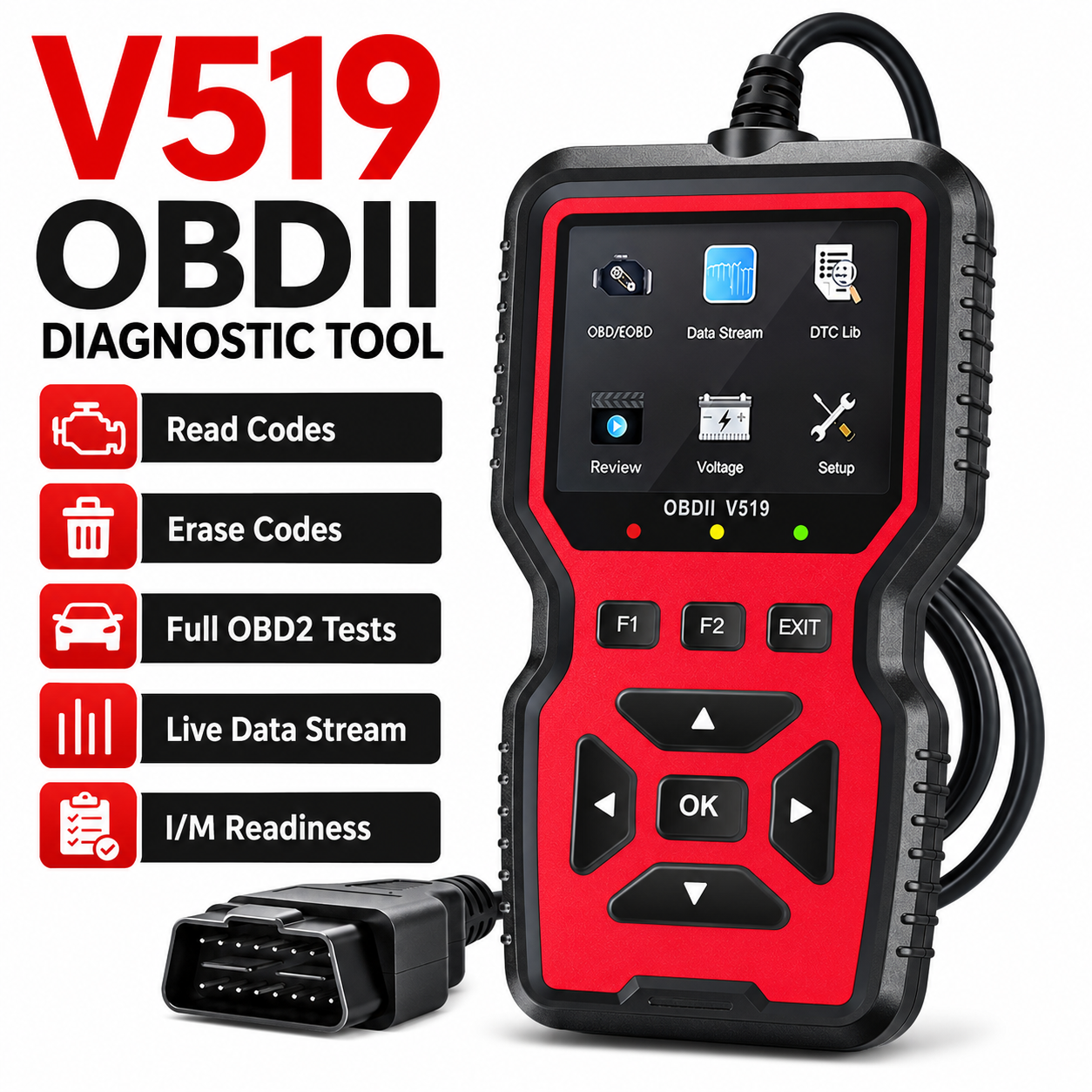 V519 プロフェッショナル Obd2 スキャナー エンジン コード リーダー