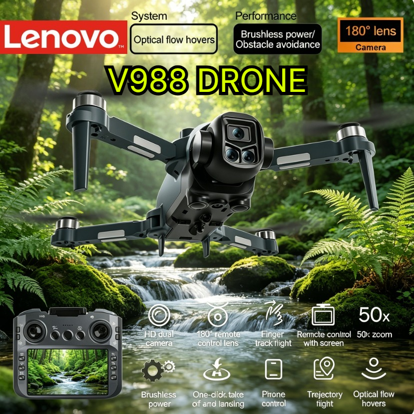 Lenovo V988 折りたたみ式 GPS RC ドローン 8K デュアル HD カメラ 5G WIFI FPV 大画面リモコンプロフェッショナル空中 Quadcopter