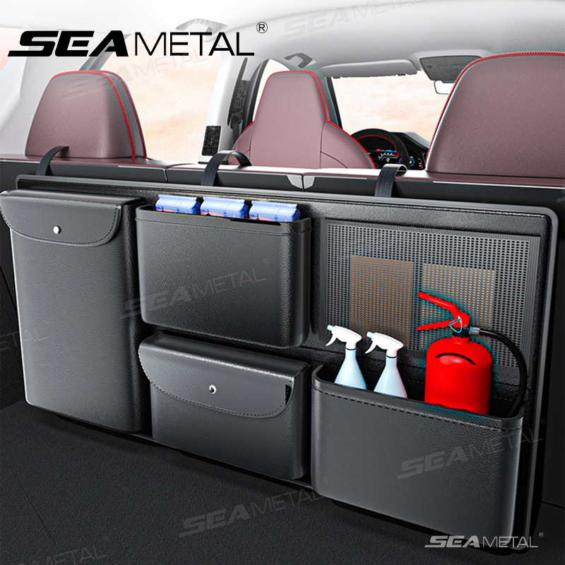 SEAMETAL 車のトランクオーガナイザー後部座席収納袋大容量多用途レザーシートバックハンギングバッグ車のインテリアアクセサリー