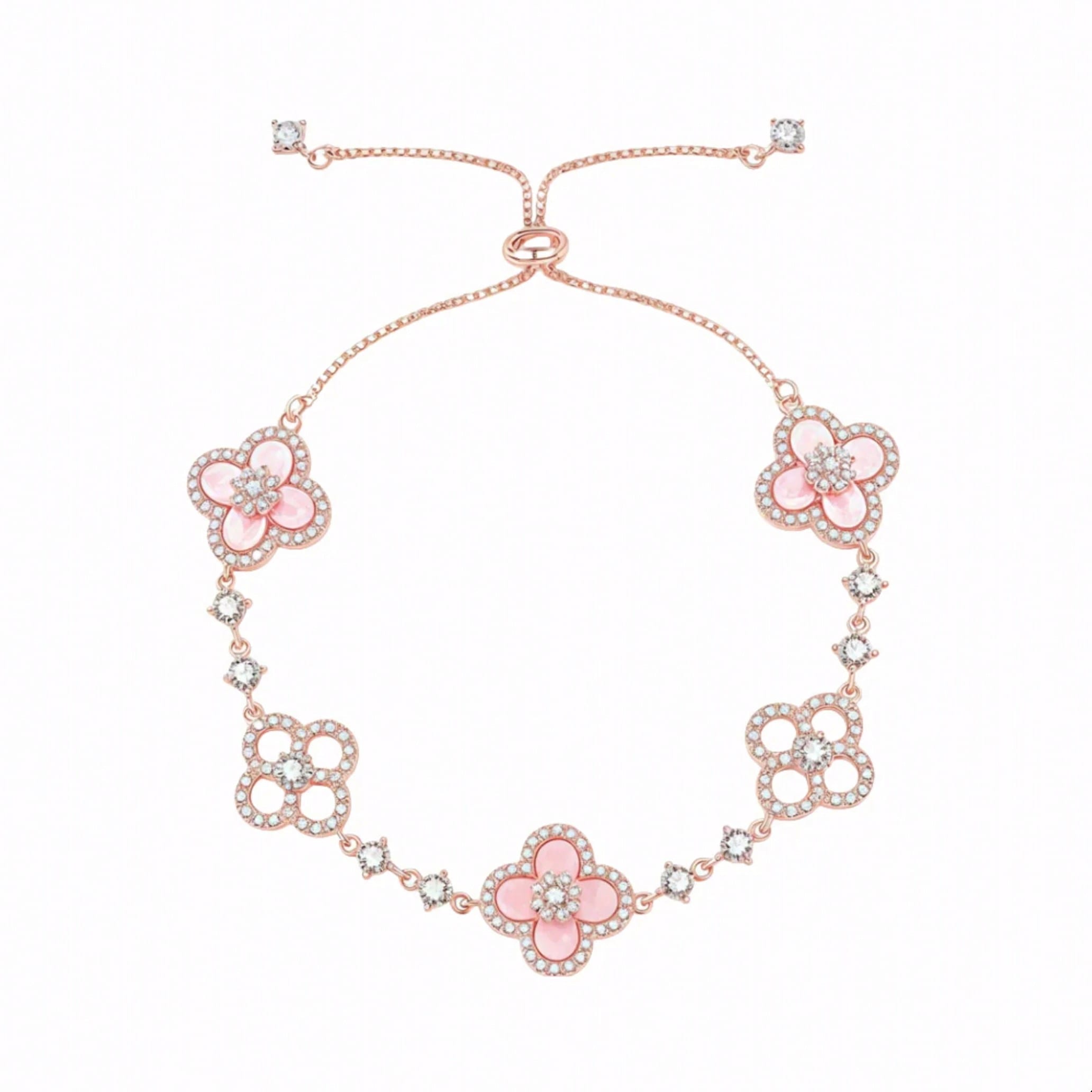 GLOSSMOON サクラ クリーフ ブレスレット ファッショナブルでエレガントな桜のブレスレットは変色せず、アレルギーも起こしません。 サクラ クローバー ブレスレットは、多数の輝くダイヤモンドを披露します。