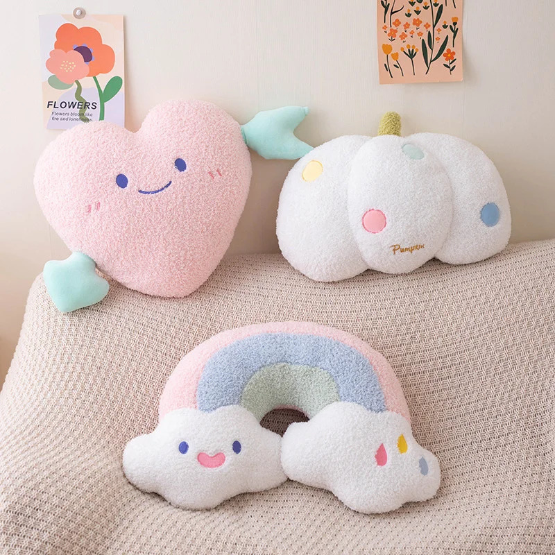 レインボーぬいぐるみ枕、ハート型スマイル、オフィスクッション、カボチャ型クッション、ホームソファ装飾