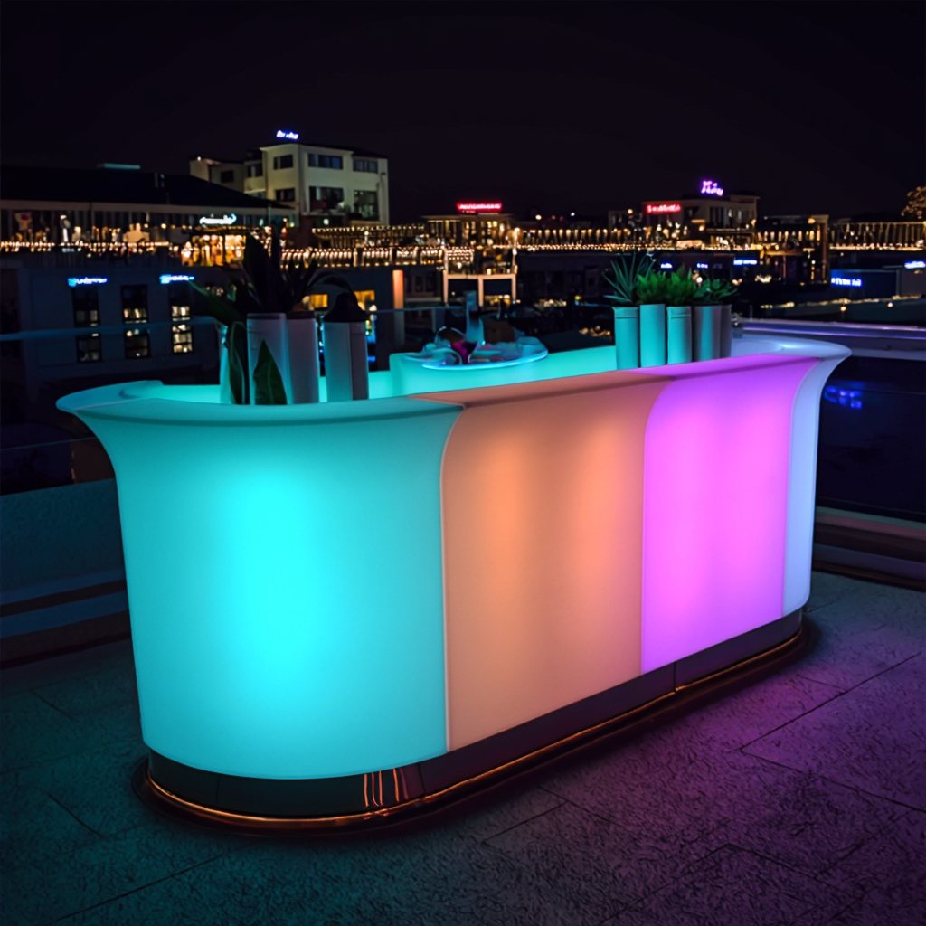 ポータブル LED 照明付きバーカウンターテーブル モダン ホームバー ジム コーヒーショップ レストラン ナイトクラブ パーティー イベント レンタル家具用