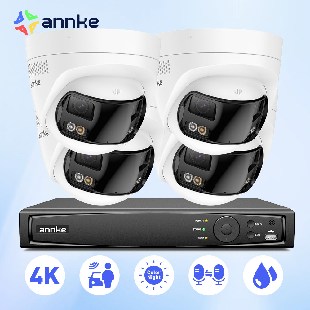ANNKE 8MP 4K セキュリティカメラデュアルレンズ 8CH NVR ウルトラ HD POE Ai 人間検出 CCTV ビデオ監視キット 180 度パノラマ