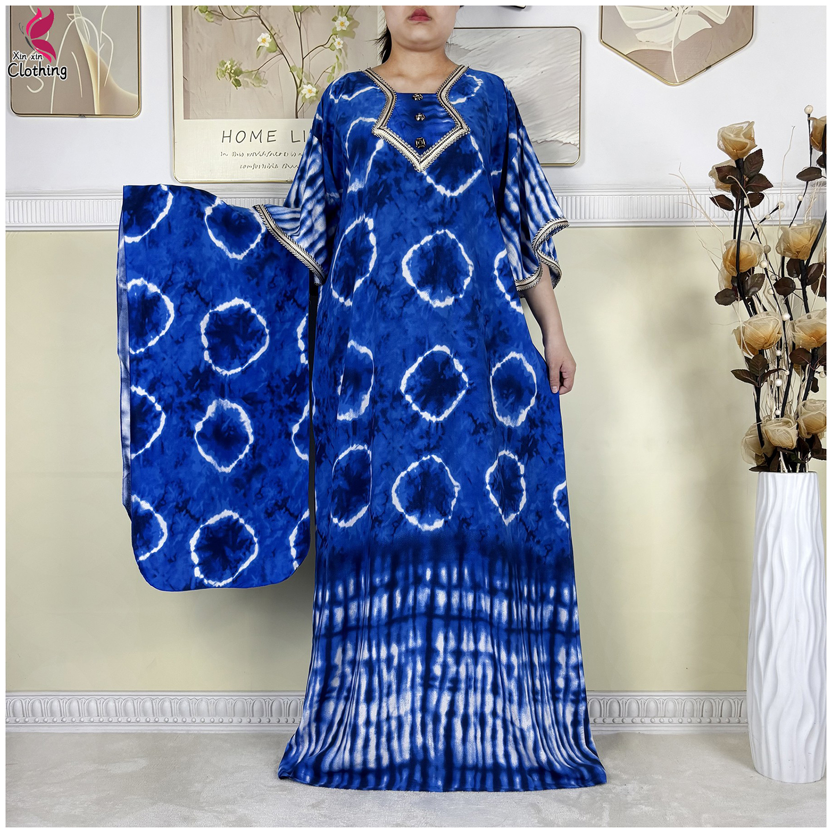 2025 新しいイスラム教徒の女性バットウィングスリーブ Dashiki ドレスルースコットンプリント花 Boubou マキシイスラム女性ドレスアフリカアバヤ服