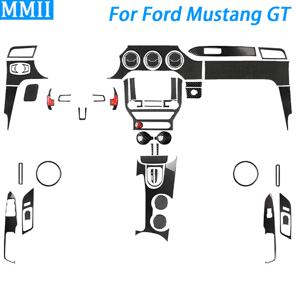 マスタング GT 2015 2016 2017 2018 2019 2020 カーボンファイバーギアシフト空気出口パネルセットトリムカーインテリアアクセサリーステッカー