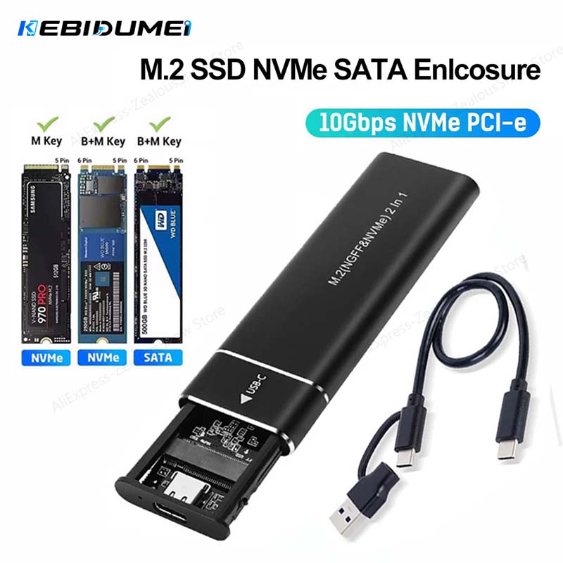 KEBIDUMEI M2 SSD ケース M.2 NVMe SATA SSD エンクロージャ 10Gbps アダプタ USB 3.1 タイプ C デュアルプロトコルエンクロージャ M および B をサポート