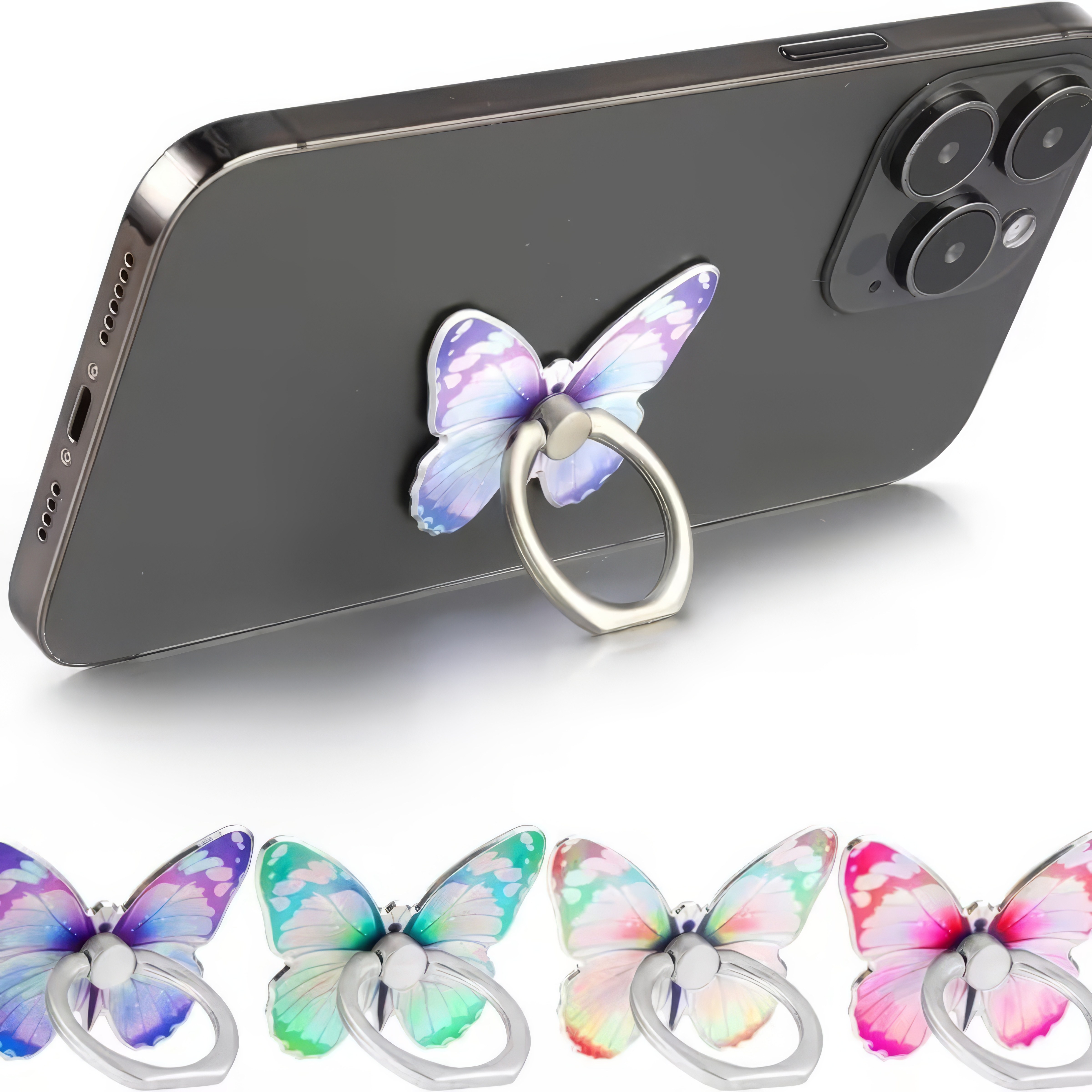 1/2 バタフライ電話スタンド ピンク/パープル、しっかりグリップ、安定したデスクトップサポート、揺れなし、ほとんどの電話に適しています