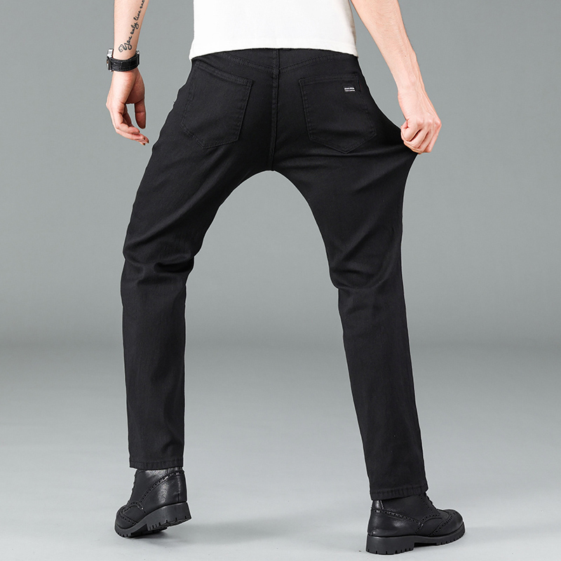 クラシックブラックワークデニムパンツ男性ブランド服サイズ 28-38 ビジネスメンズジーンズカジュアルストレートストレッチファッションメンズパンツ